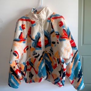 Free People Hit the Slopes Printed Fleece Jacket US LG multi combo